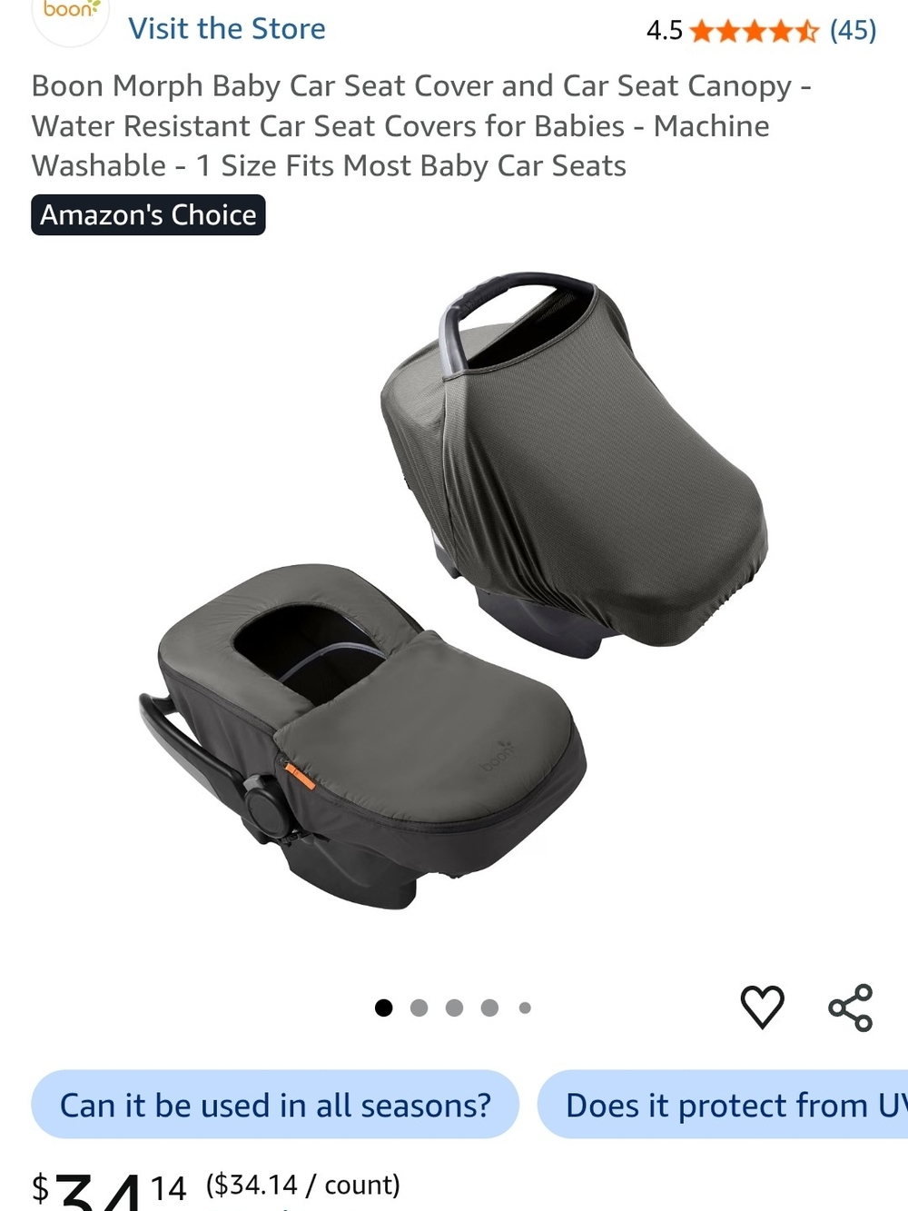 Morph Baby Car Seat Cover & Canopy - Grey